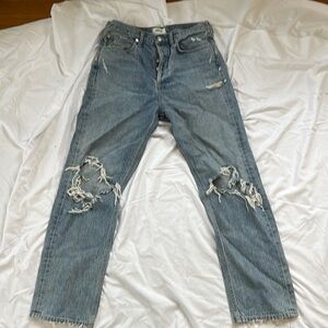 Agolde wide leg light wash destroyed jeans size 28